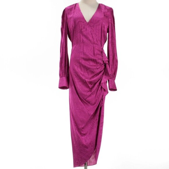 VERONICA BEARD Magenta Paisley Weiss V-Neck Ruffle Maxi Dress Sz 2 NWT MSRP$698 - Picture 1 of 10